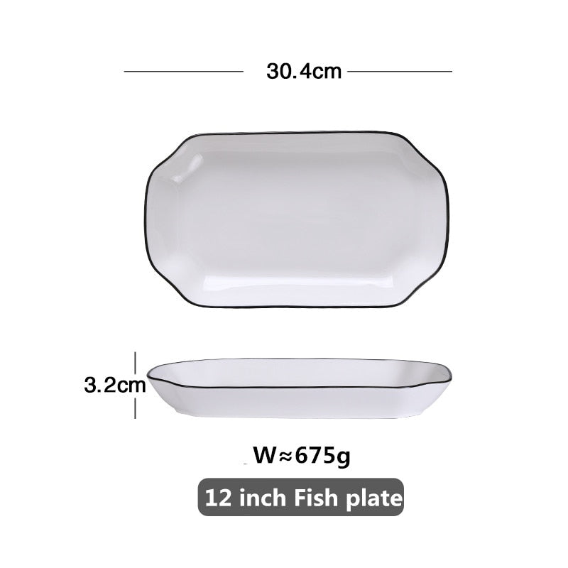White With Black Edge Dinner 1pcs