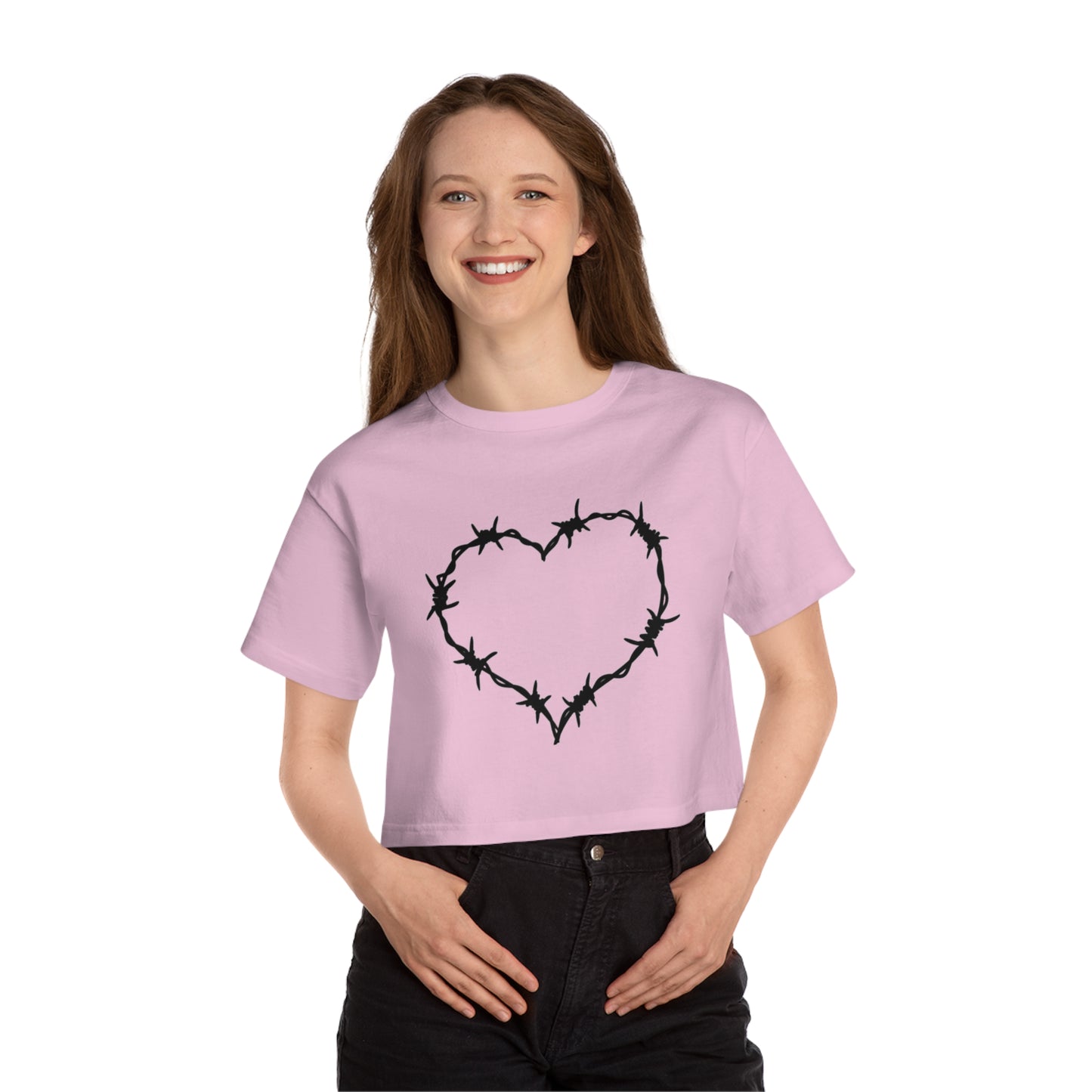 Black Barbed Wire Heart Champion Women's Heritage Cropped T-Shirt