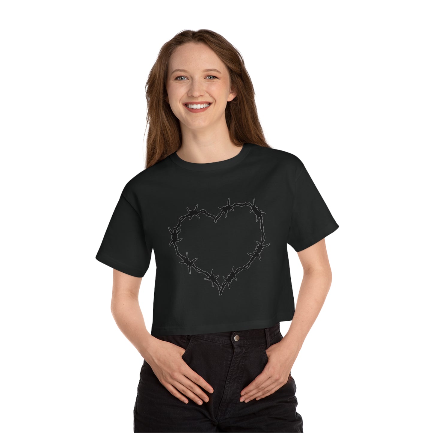 Black Barbed Wire Heart Champion Women's Heritage Cropped T-Shirt