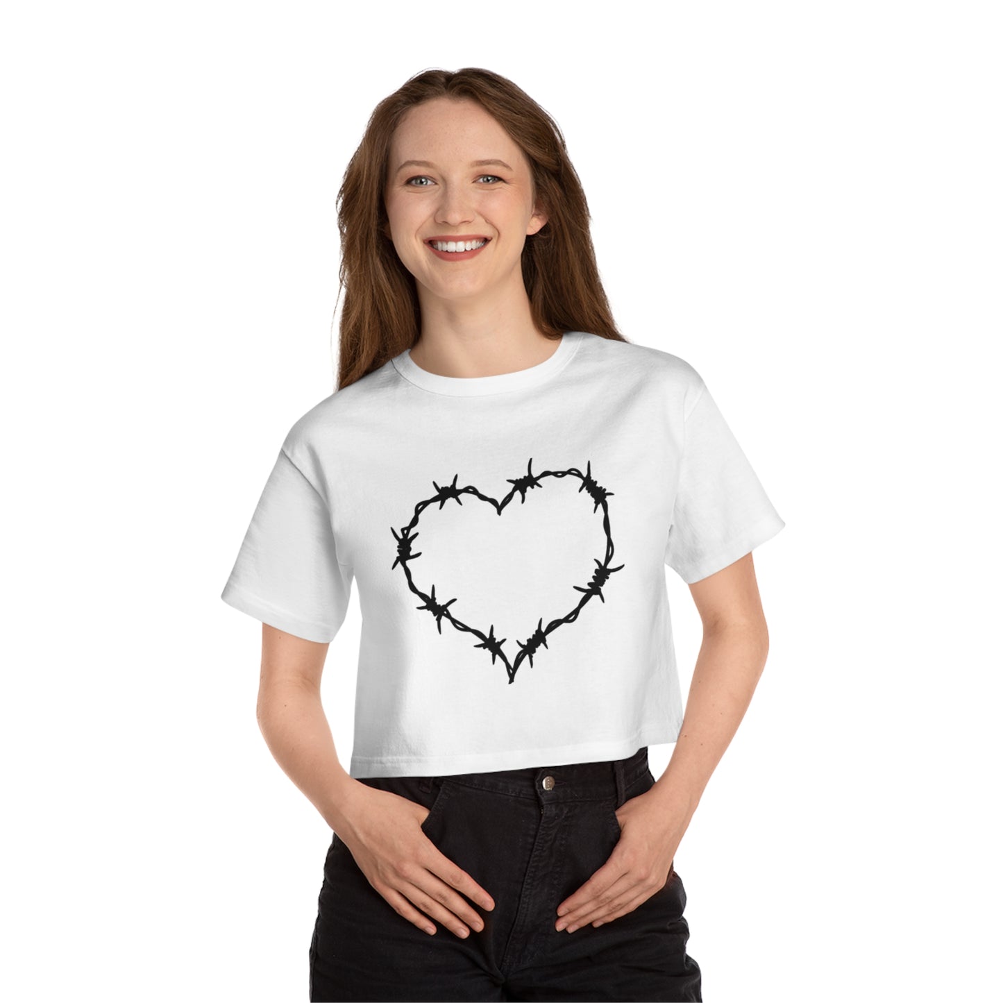 Black Barbed Wire Heart Champion Women's Heritage Cropped T-Shirt