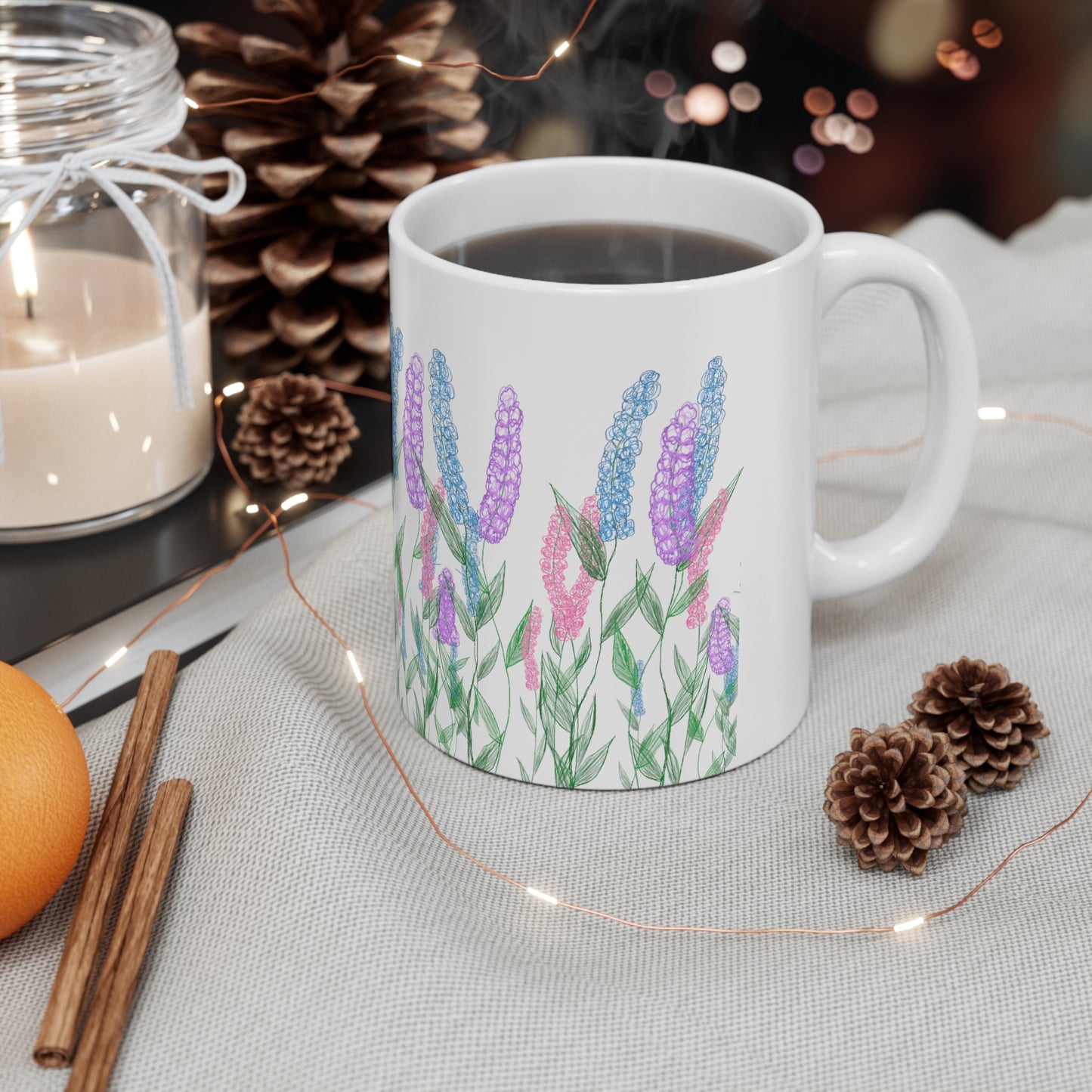 Illustrated Floral Ceramic Mug 11oz