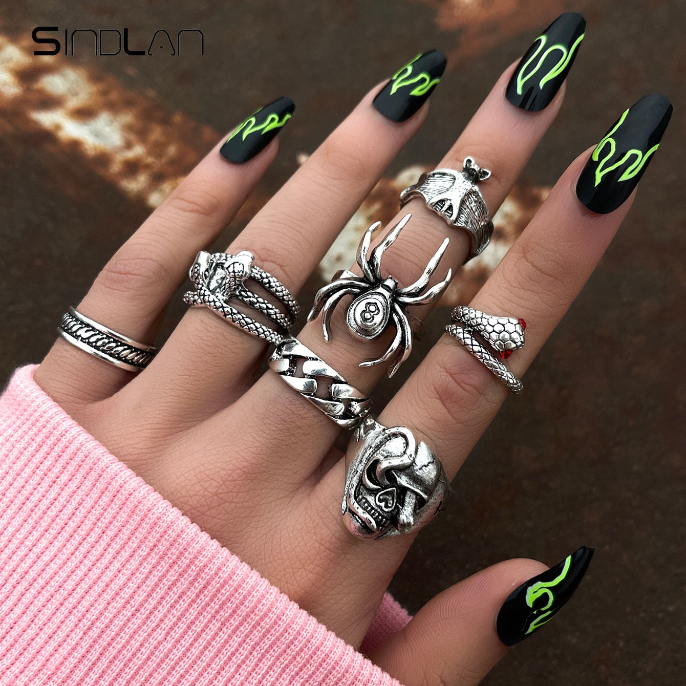 Gothic Silver Rings Set