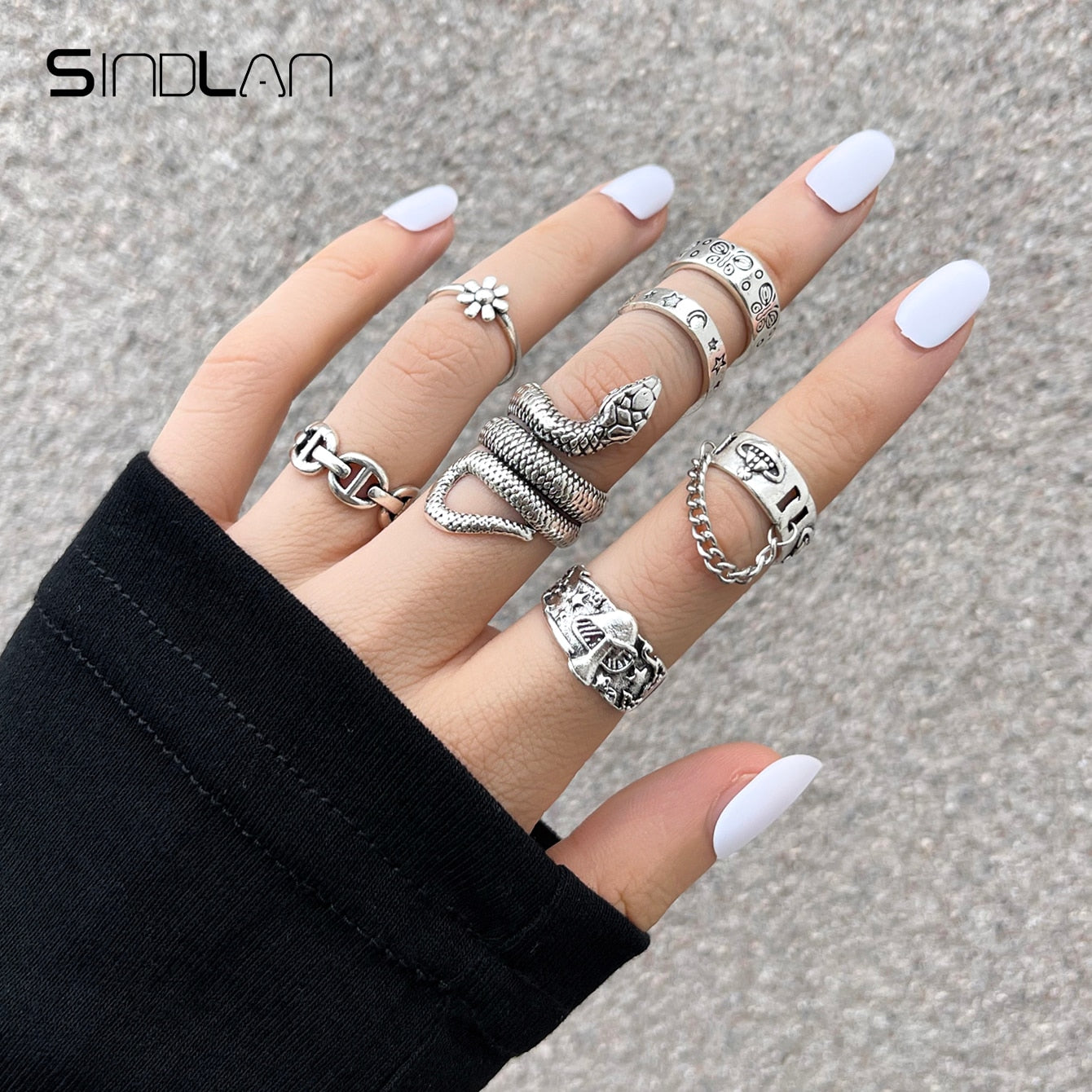 Gothic Silver Rings Set