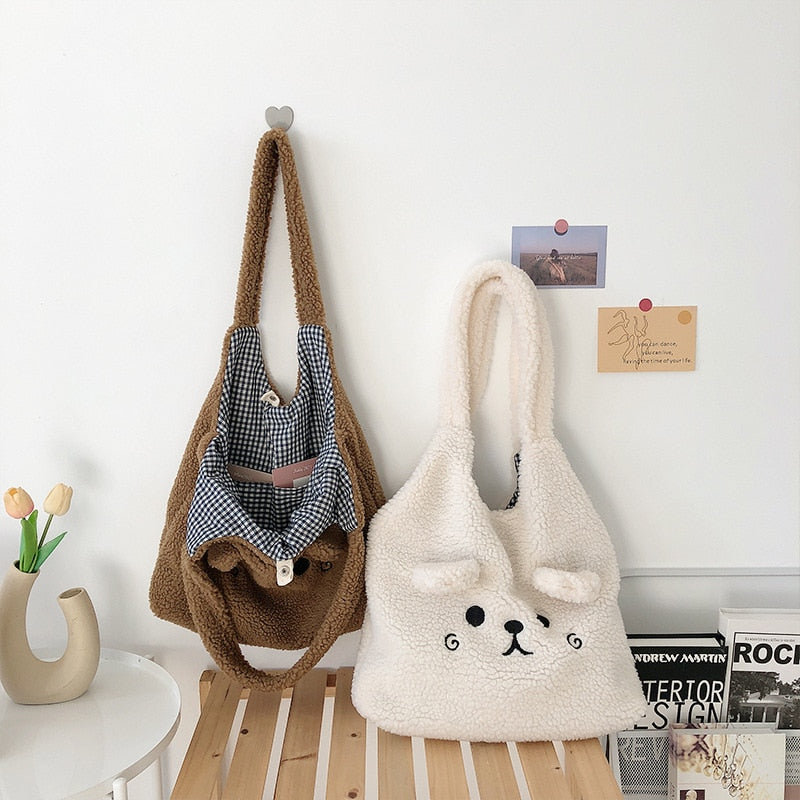 Soft Plush Animal Tote Bag