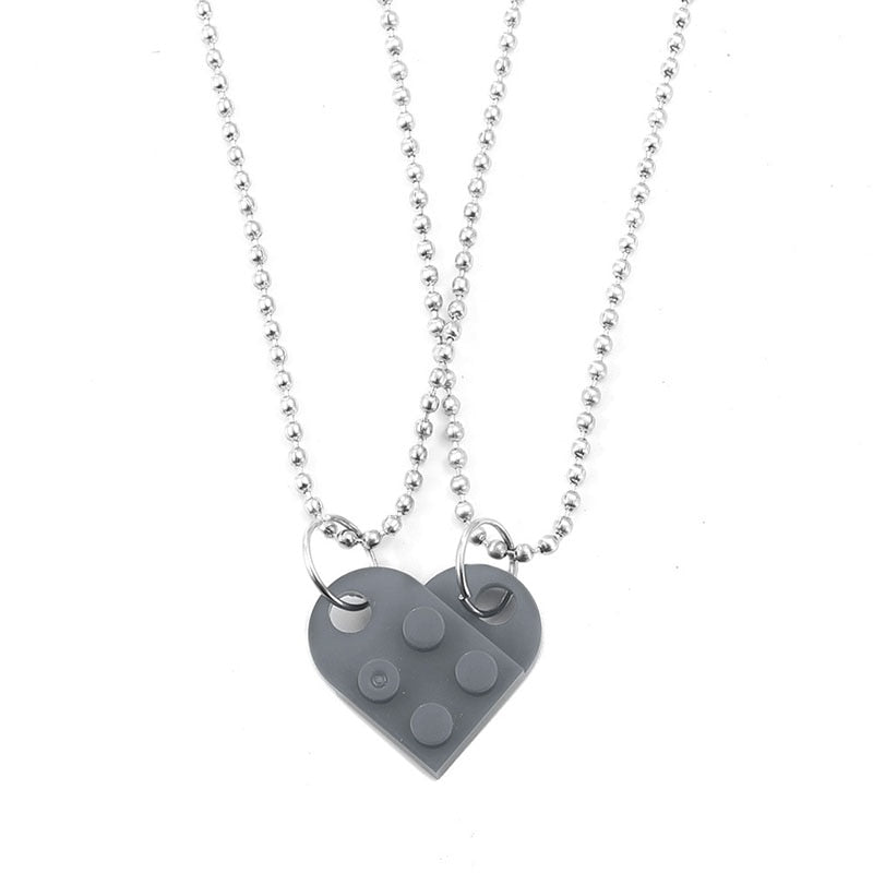 2Pcs Heart Brick Pendant Necklace