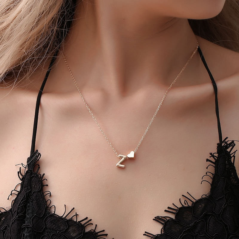 Custom Dainty Heart Initial Necklace