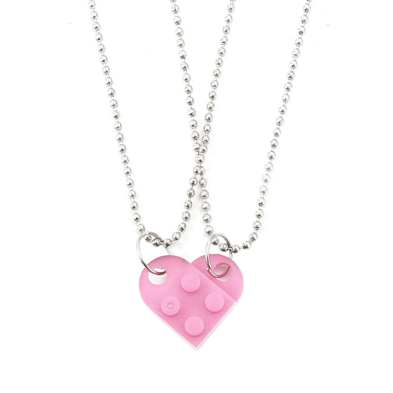 2Pcs Heart Brick Pendant Necklace