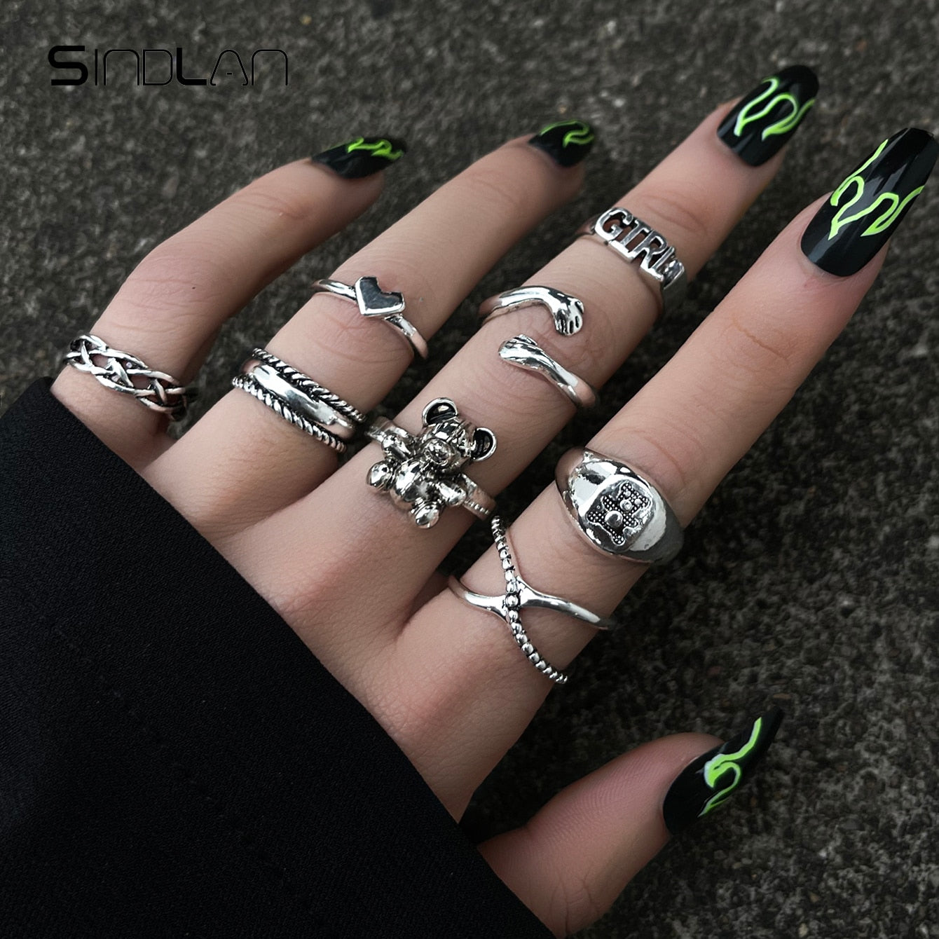 Gothic Silver Rings Set