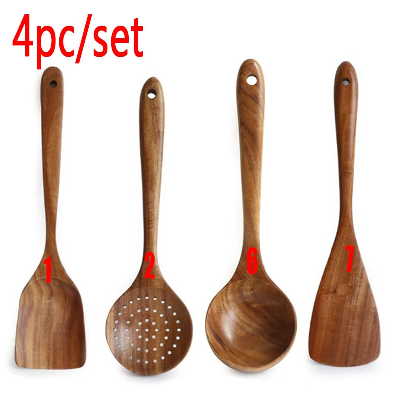 Modern Teak Natural Wood Tableware set 7 pcs