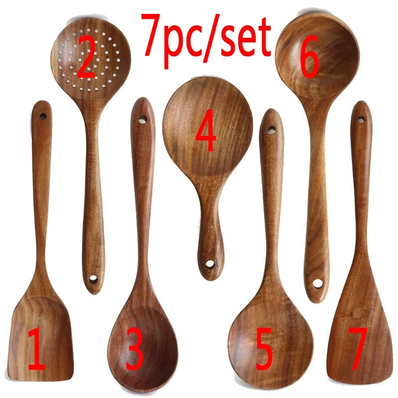 Modern Teak Natural Wood Tableware set 7 pcs