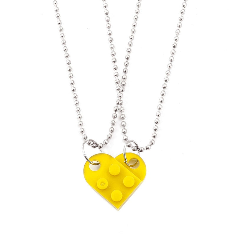 2Pcs Heart Brick Pendant Necklace