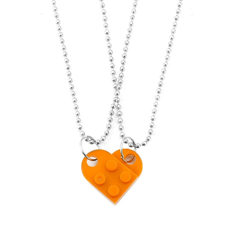 2Pcs Heart Brick Pendant Necklace