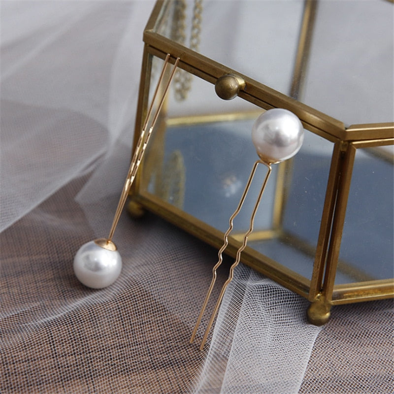 Modern Vintage Pearl/Crystal Metal Pin Hair Clip