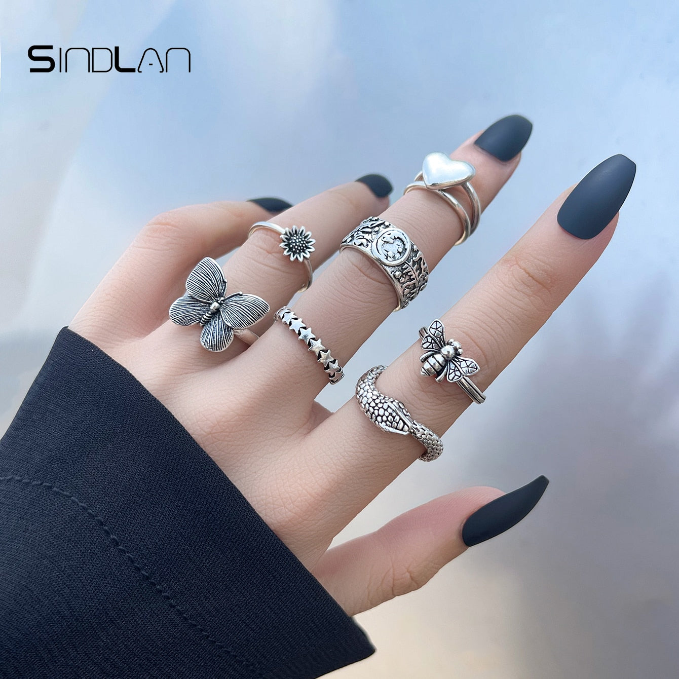 Gothic Silver Rings Set