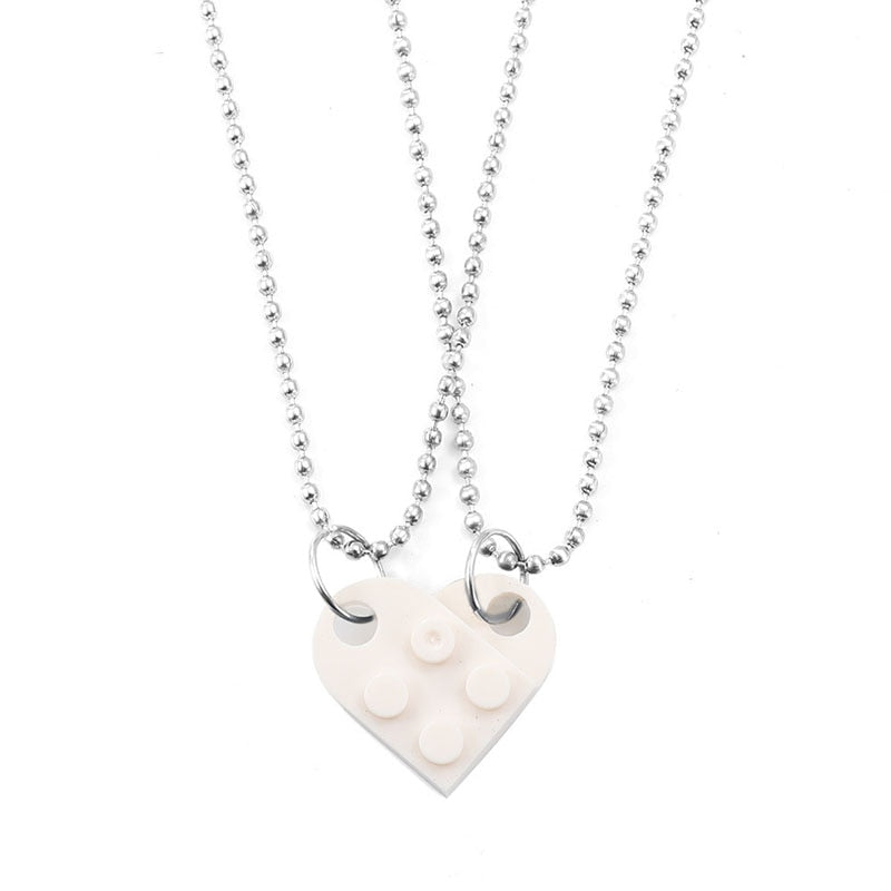 2Pcs Heart Brick Pendant Necklace