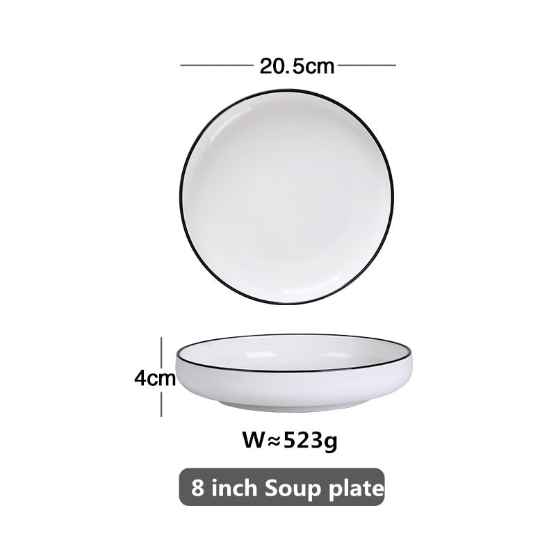 White With Black Edge Dinner 1pcs
