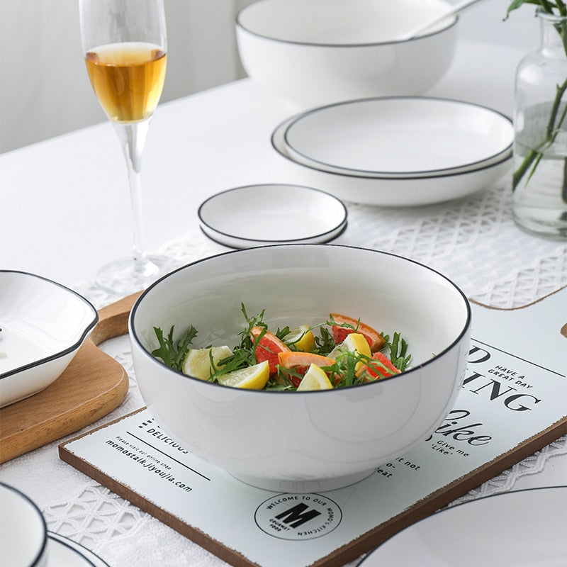 White With Black Edge Dinner 1pcs