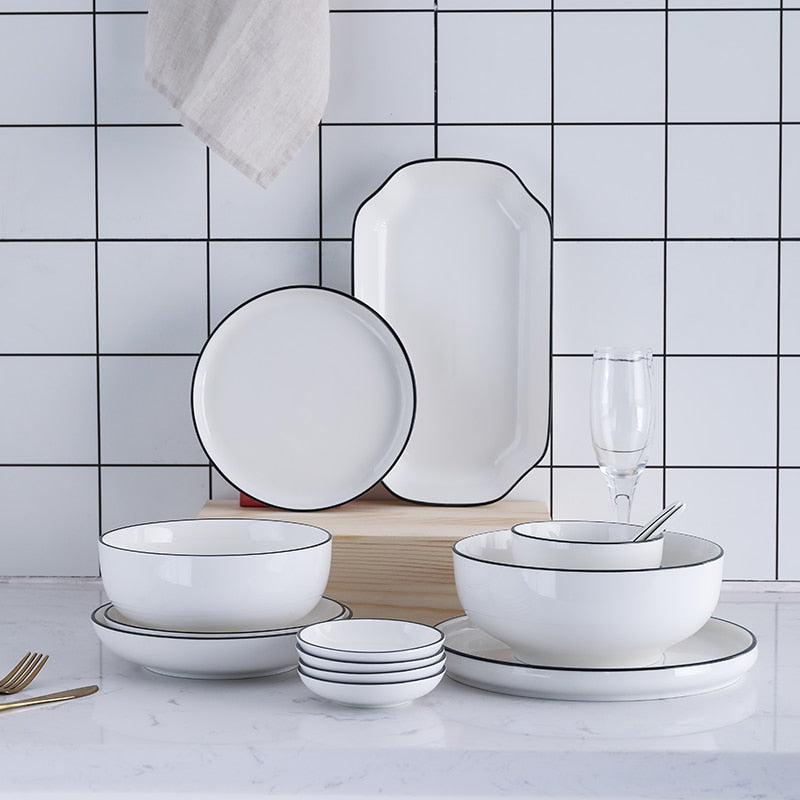 White With Black Edge Dinner 1pcs
