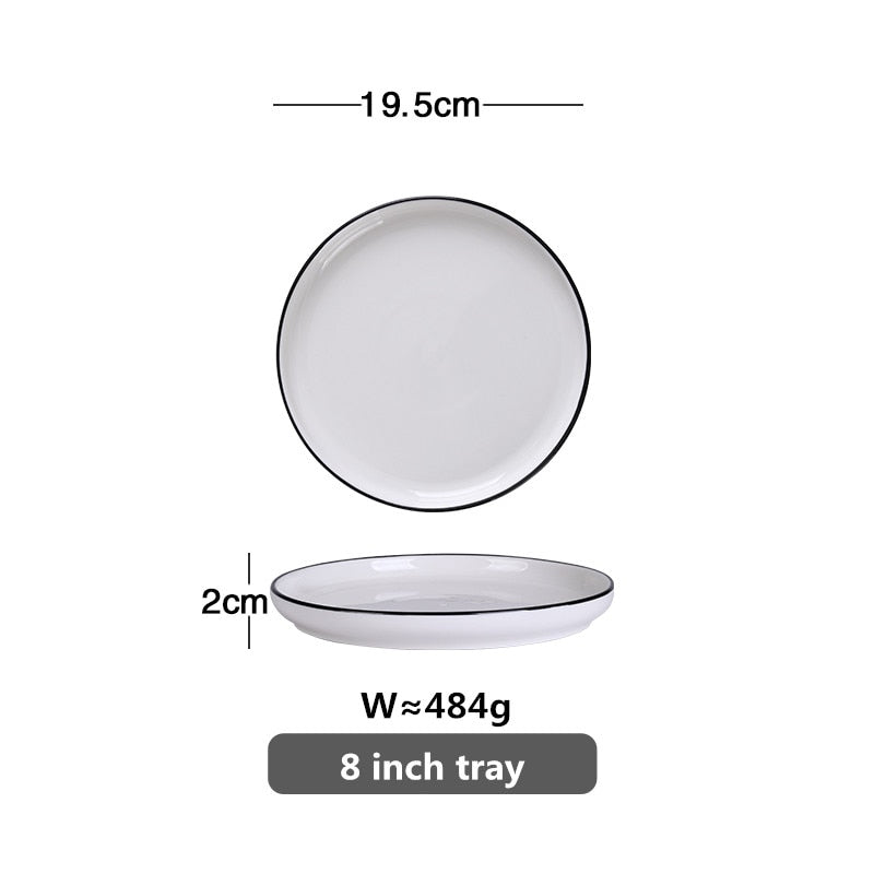 White With Black Edge Dinner 1pcs
