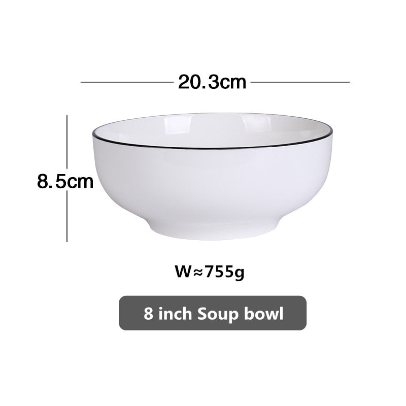 White With Black Edge Dinner 1pcs