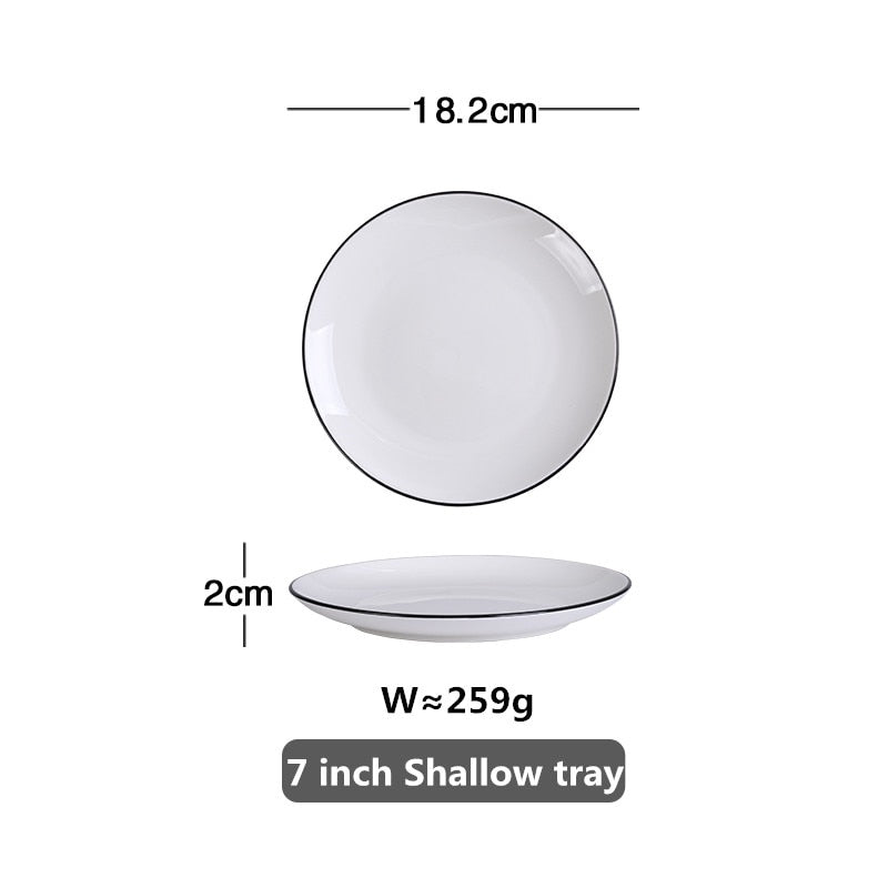 White With Black Edge Dinner 1pcs
