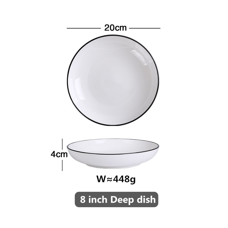 White With Black Edge Dinner 1pcs