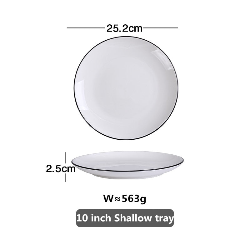 White With Black Edge Dinner 1pcs