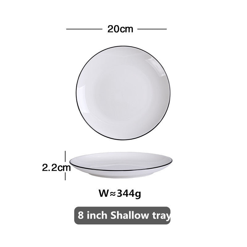 White With Black Edge Dinner 1pcs