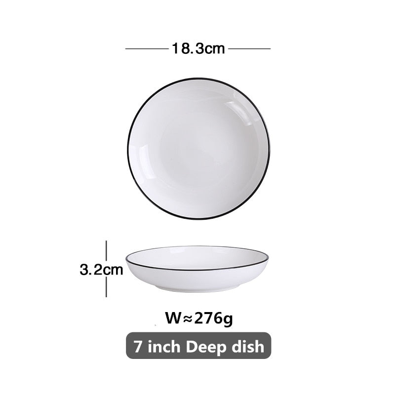 White With Black Edge Dinner 1pcs