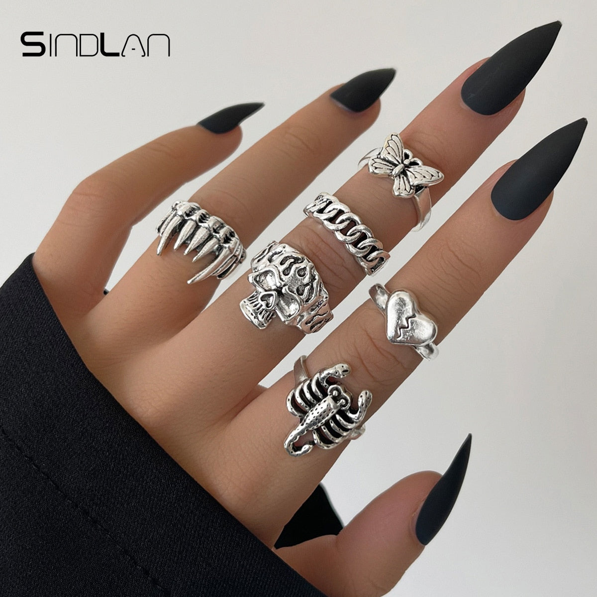 Gothic Silver Rings Set