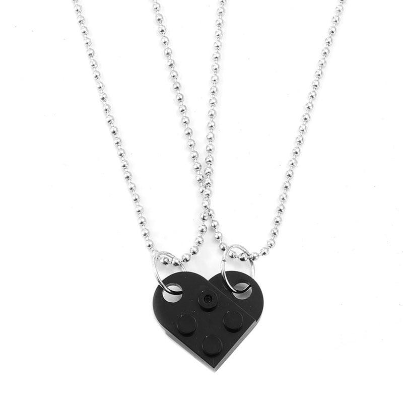 2Pcs Heart Brick Pendant Necklace