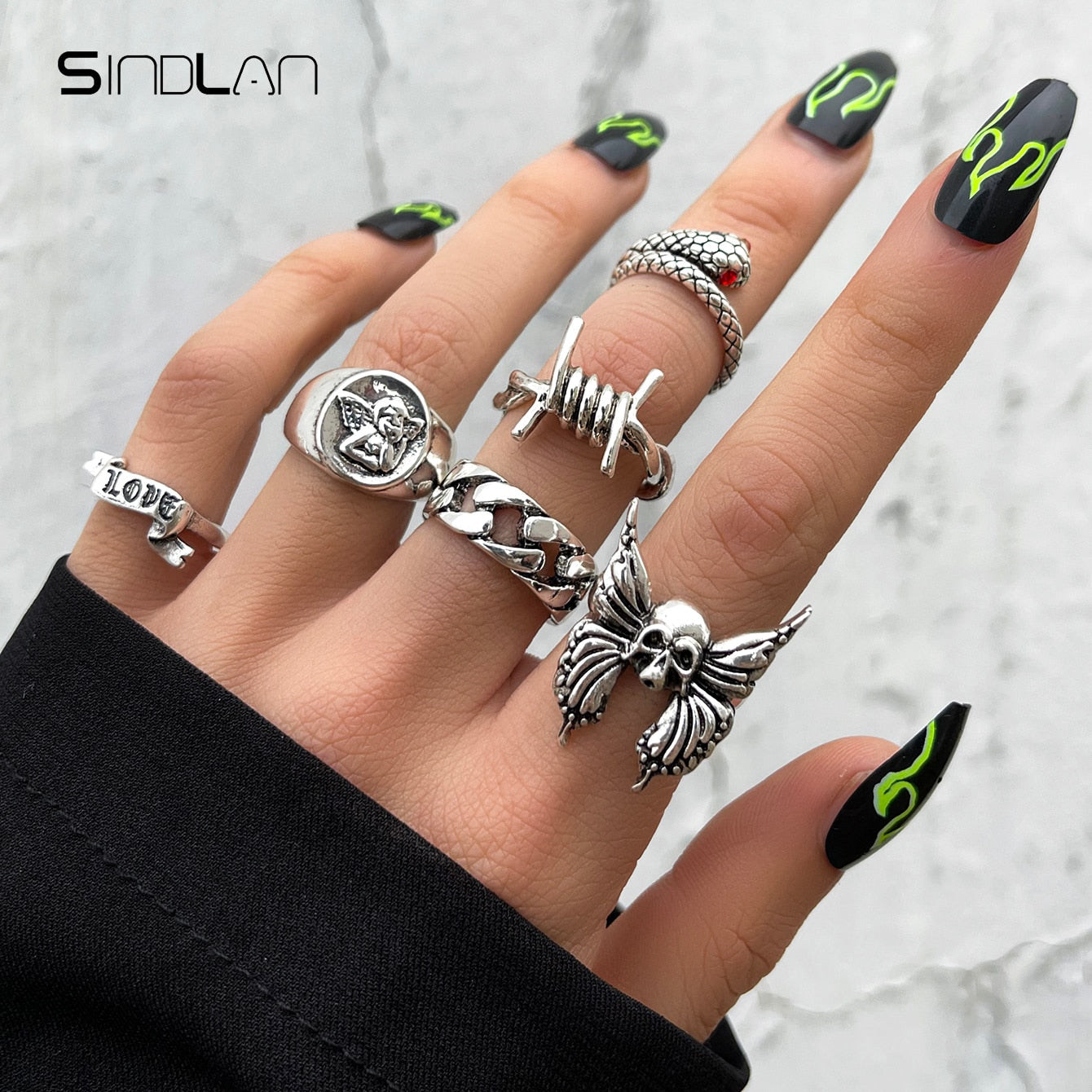 Gothic Silver Rings Set