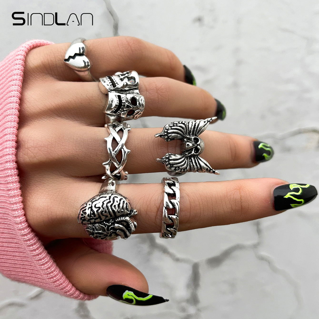 Gothic Silver Rings Set