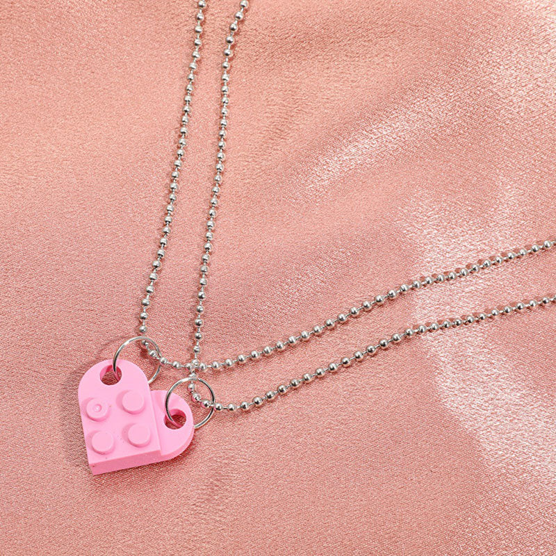 2Pcs Heart Brick Pendant Necklace