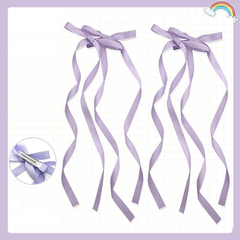 2pcs Long Ribbon Bow Clips