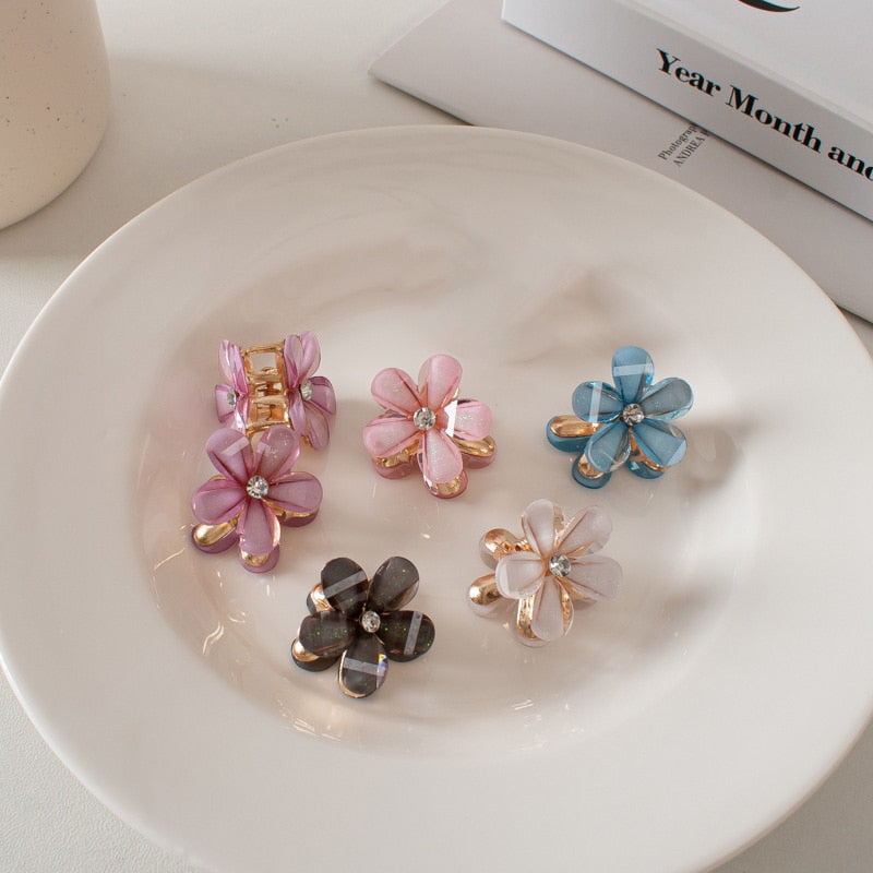 5pcs Vintage Double Sided Crystal Flower Hair Clips