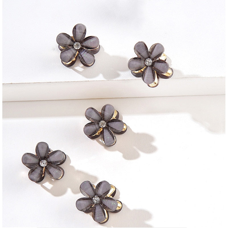 5pcs Vintage Double Sided Crystal Flower Hair Clips