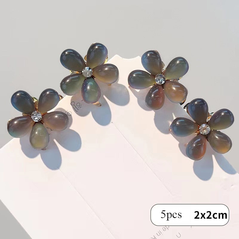 5pcs Vintage Double Sided Crystal Flower Hair Clips