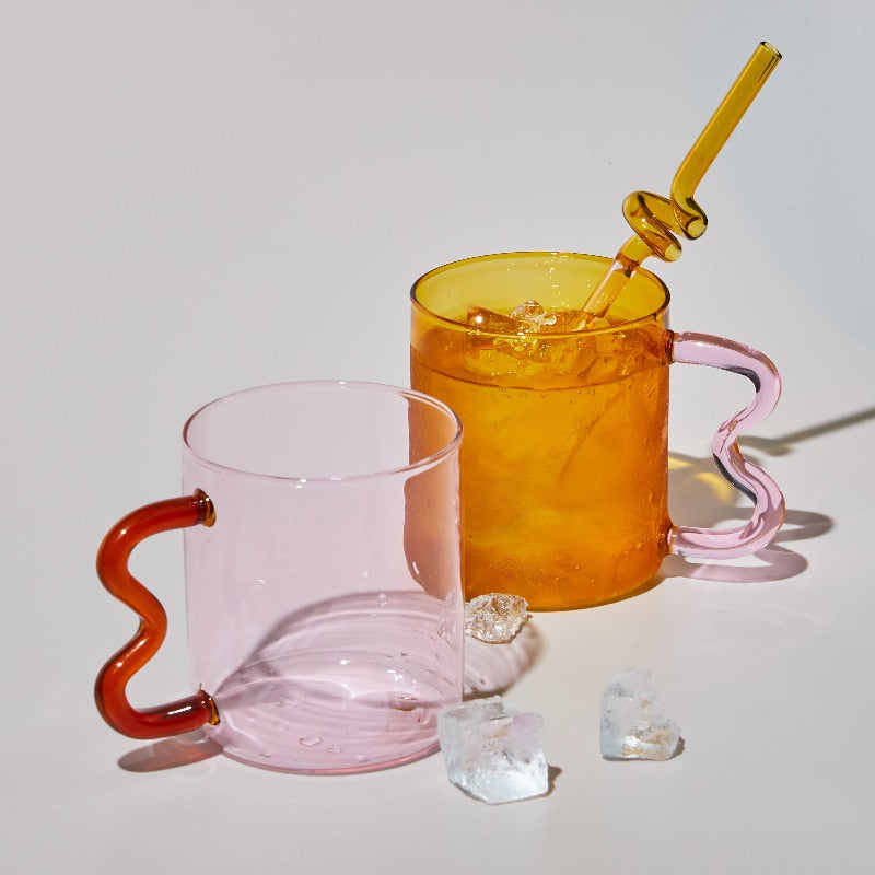 Modern Art Colored Glass Mugs & Straws