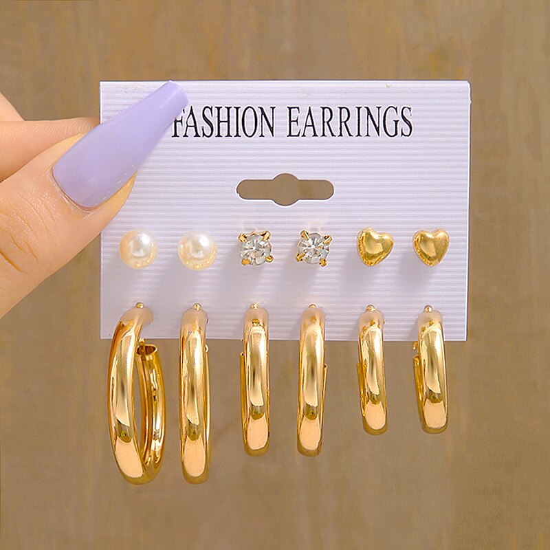 Elegant Gold Color Pearl Hoop Earrings Set