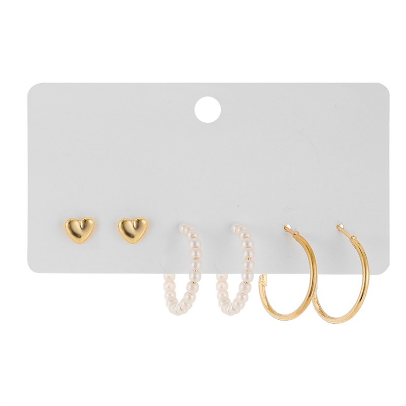 Elegant Gold Color Pearl Hoop Earrings Set