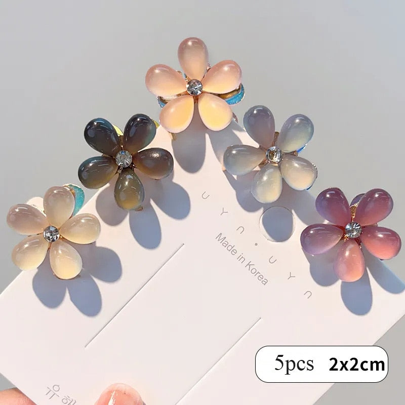 5pcs Vintage Double Sided Crystal Flower Hair Clips