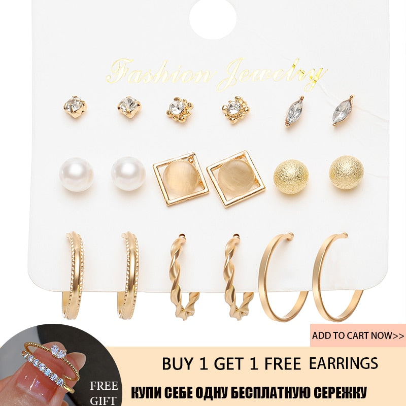 Elegant Gold Color Pearl Hoop Earrings Set