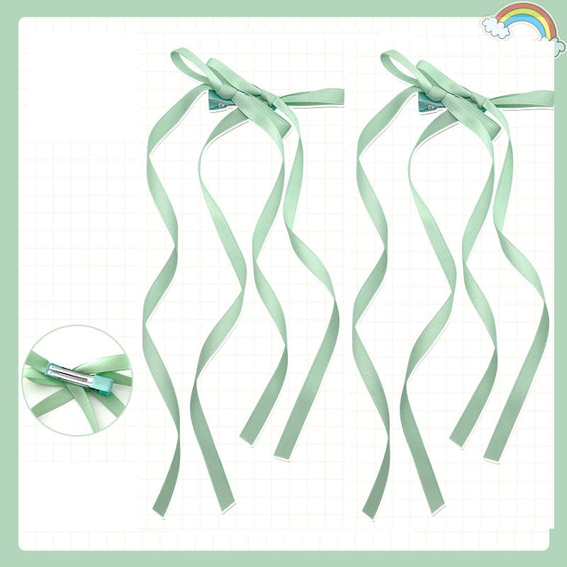 2pcs Long Ribbon Bow Clips