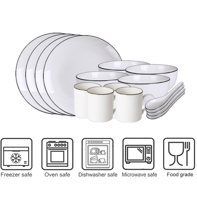 White With Black Edge Dinner 1pcs