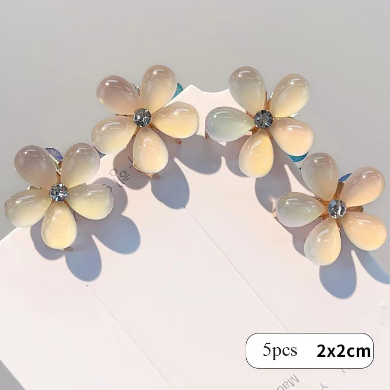 5pcs Vintage Double Sided Crystal Flower Hair Clips