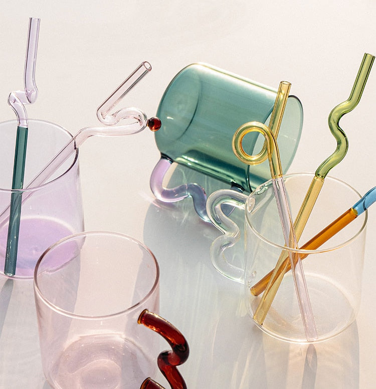 Modern Art Colored Glass Mugs & Straws