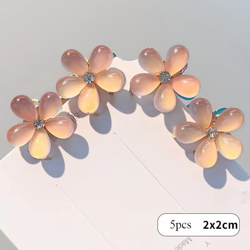 5pcs Vintage Double Sided Crystal Flower Hair Clips