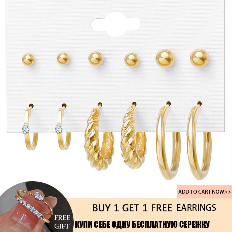 Elegant Gold Color Pearl Hoop Earrings Set