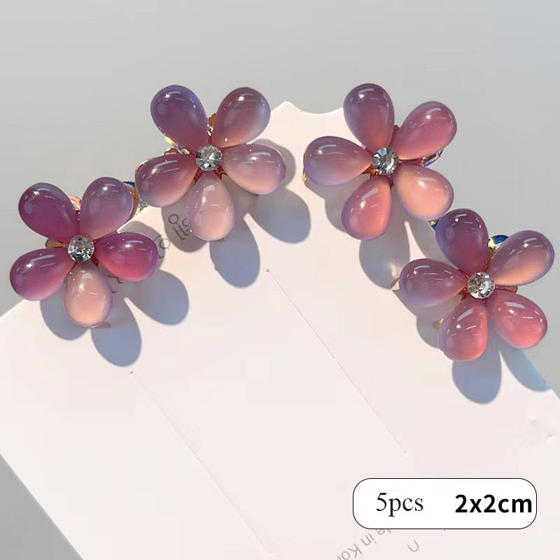 5pcs Vintage Double Sided Crystal Flower Hair Clips